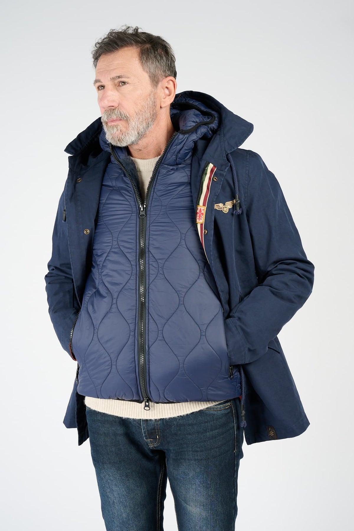 Men’s Long Blue Parka uomo Barone firenze - 3