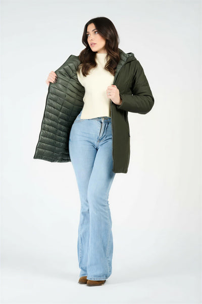 Women's Long Green Thermal Down Jacket