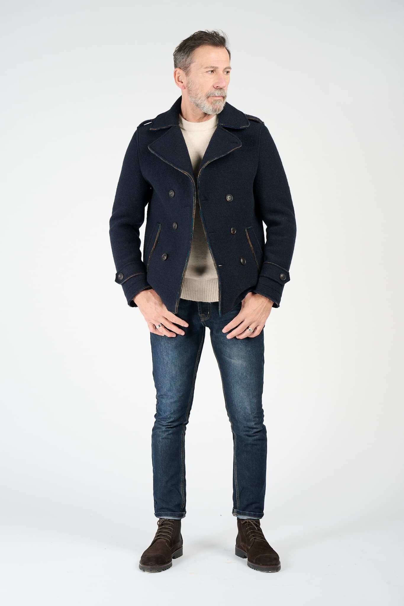 Men's Mixed Wool Double Breasted Coat uomo Barone firenze - 2