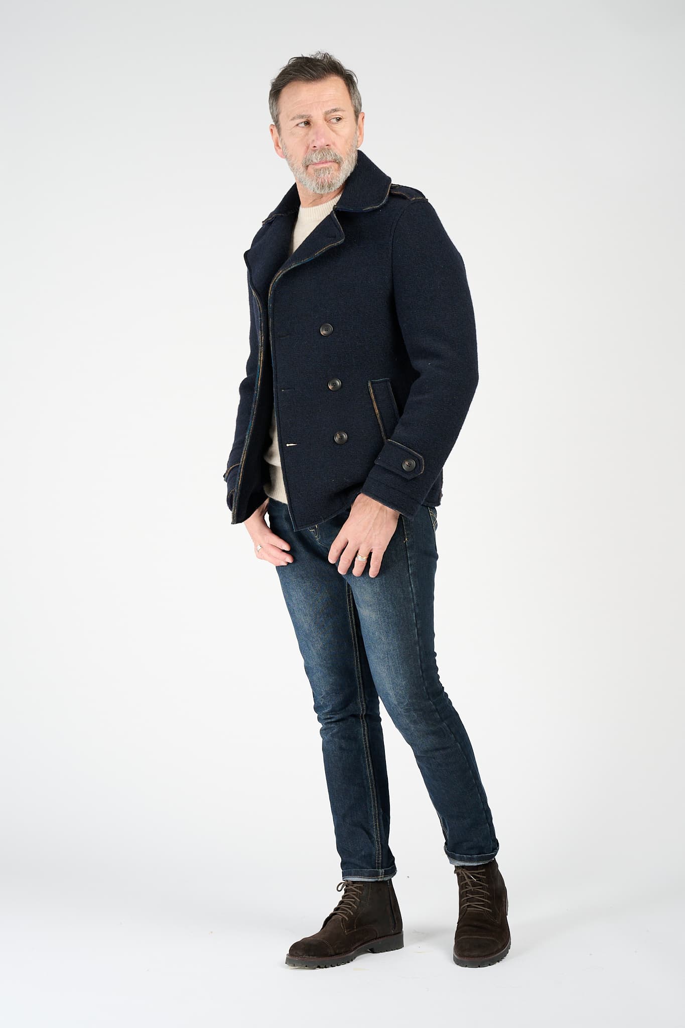 Men's Mixed Wool Double Breasted Coat uomo Barone firenze - 3