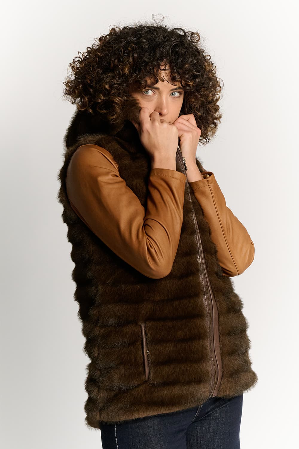 Cortina Dark Brown Vest woman Barone firenze - 4