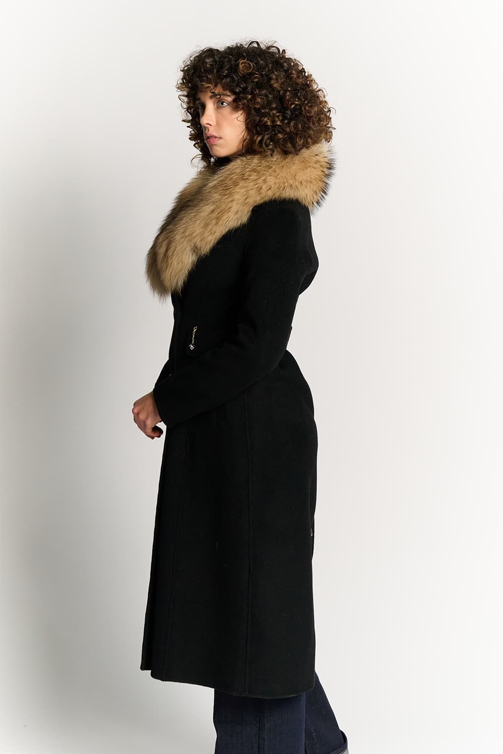 Black Coat with Fur Collar woman Barone firenze - 3