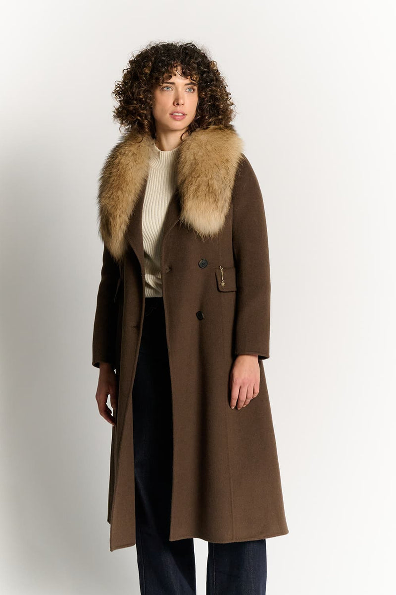 Chocolate Coat with Fur Collar woman Barone firenze - 1