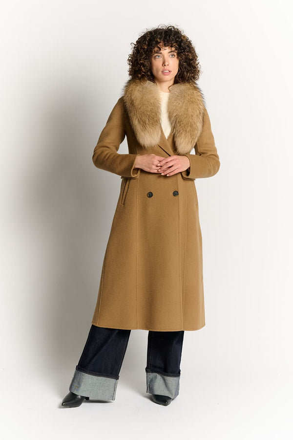 Camel Coat with Fur Collar donna Barone firenze