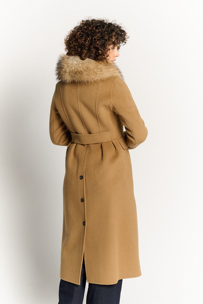 Camel Coat with Fur Collar donna Barone firenze - 4