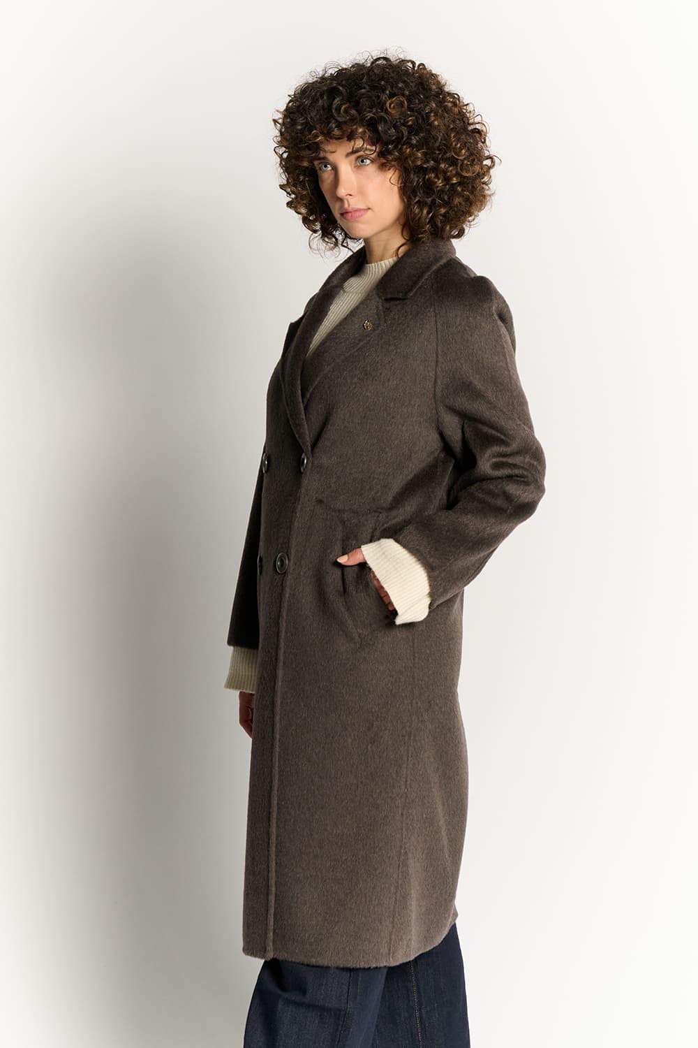 Taupe Double-Breasted Alpaca Coat woman Barone firenze - 2