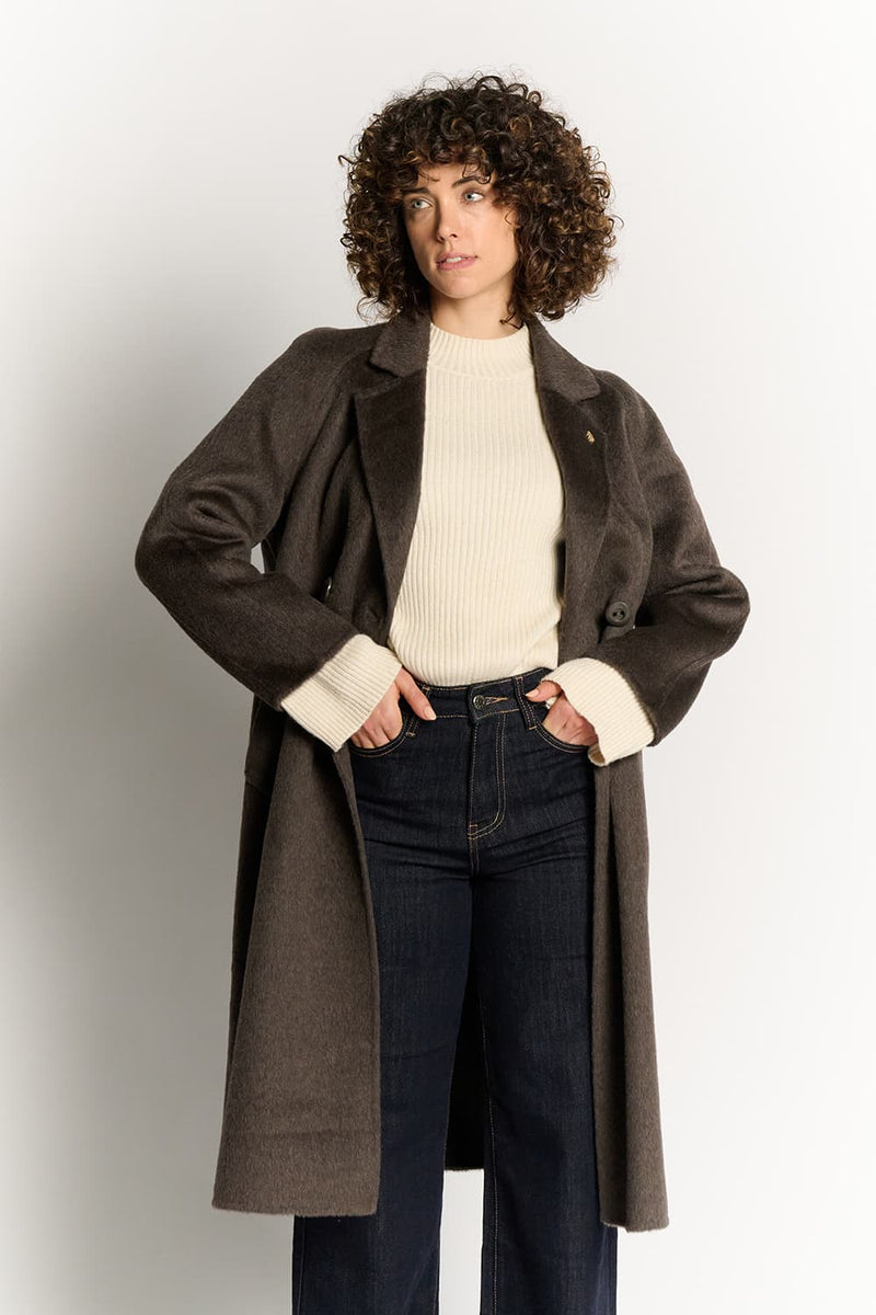 Taupe Double-Breasted Alpaca Coat woman Barone firenze - 1