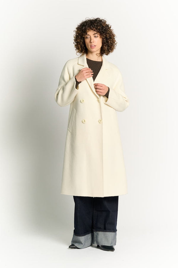 Cream Double-Breasted Alpaca Coat donna Barone firenze
