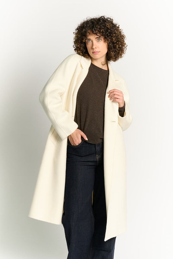 Cream Double-Breasted Alpaca Coat donna Barone firenze