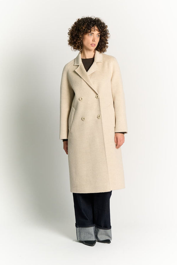 Beige Double-Breasted Alpaca Coat donna Barone firenze