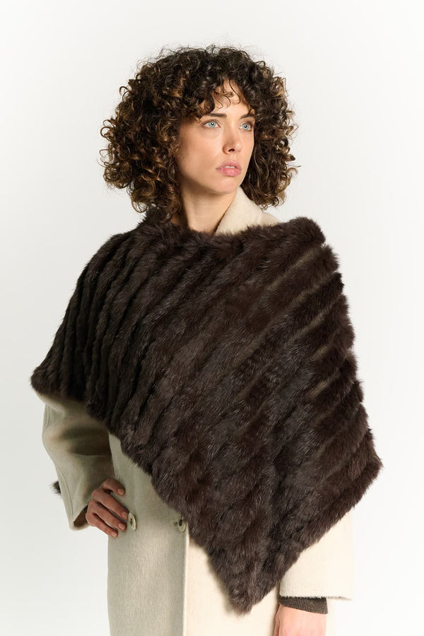 Chocolate Lapin Fur Cape woman Barone firenze