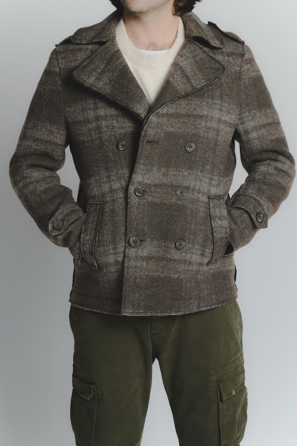 Cappotto Doppio Petto Uomo Misto Lana Scozzese Grigio man Barone firenze