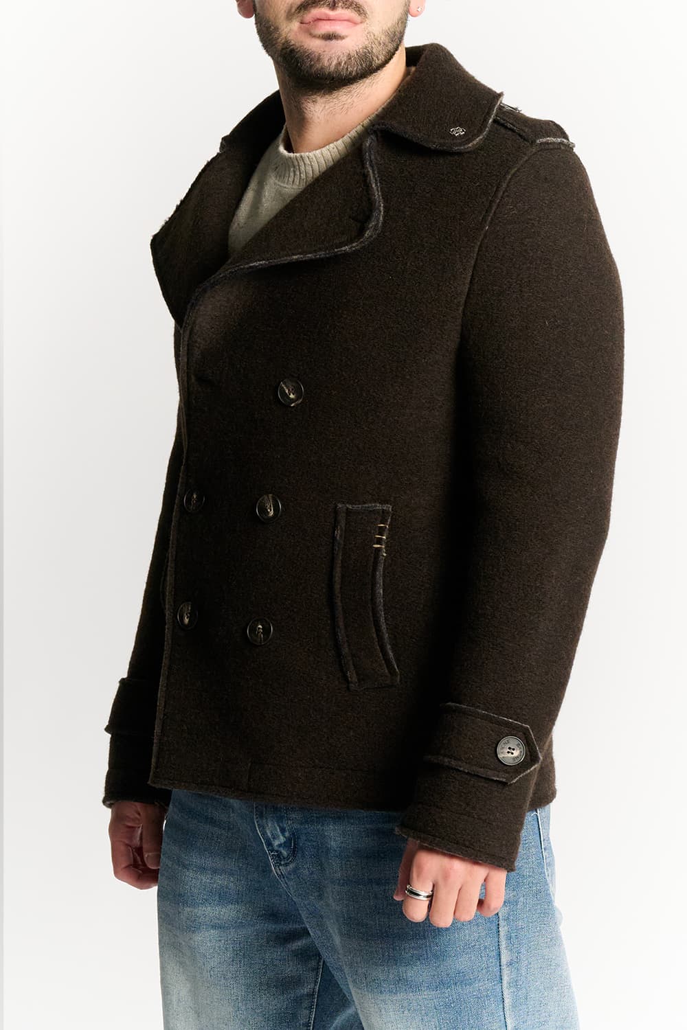 Men's Mixed Wool Double Breasted Coat uomo Barone firenze - 3