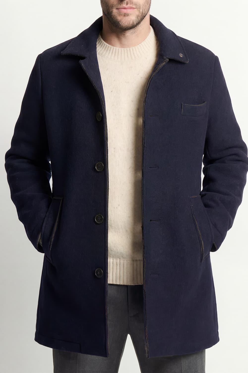 Men's Mixed Wool Double Breasted Coat man Barone firenze - 1