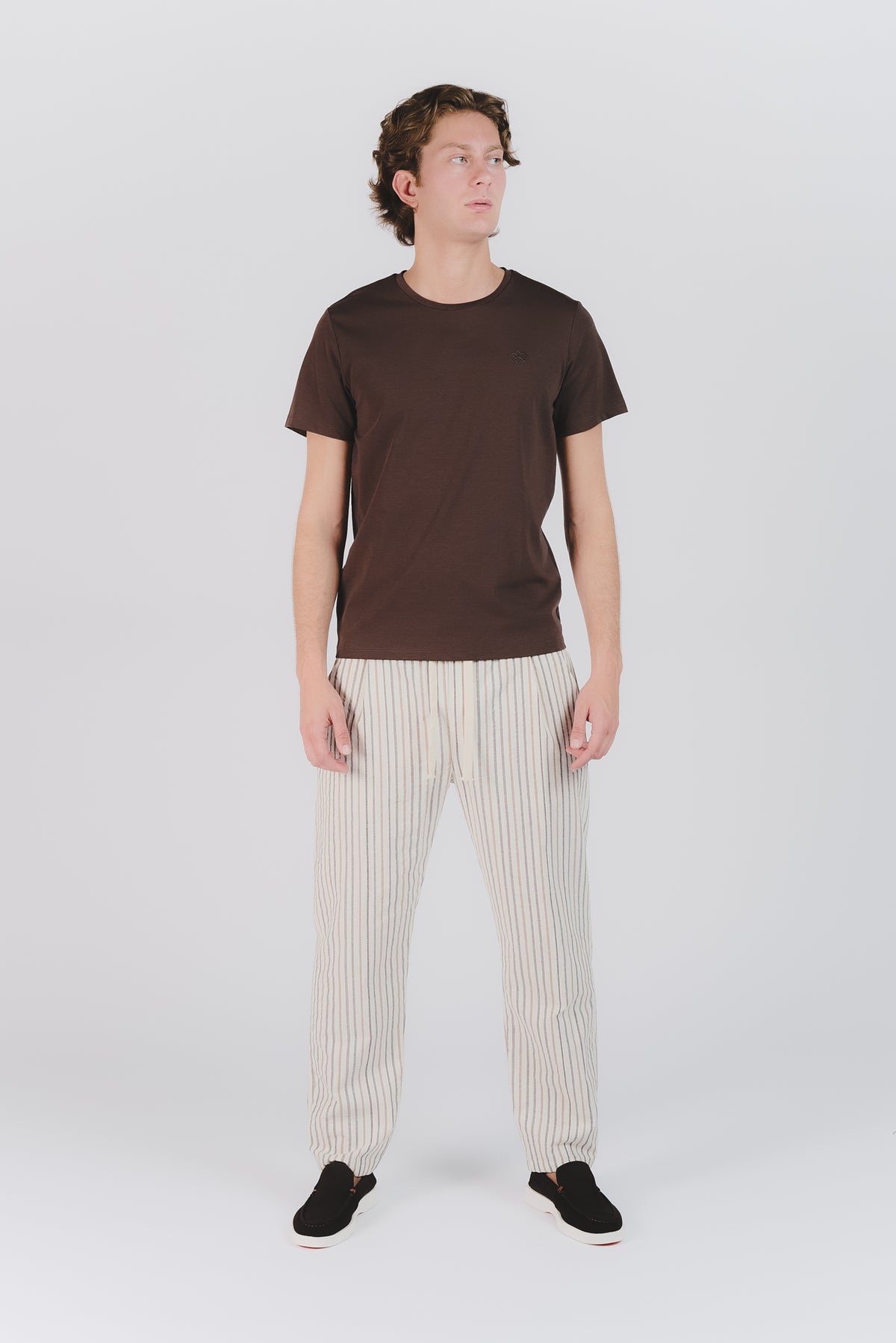 Pantaloni Cotone Righe Crema man Barone firenze - 2