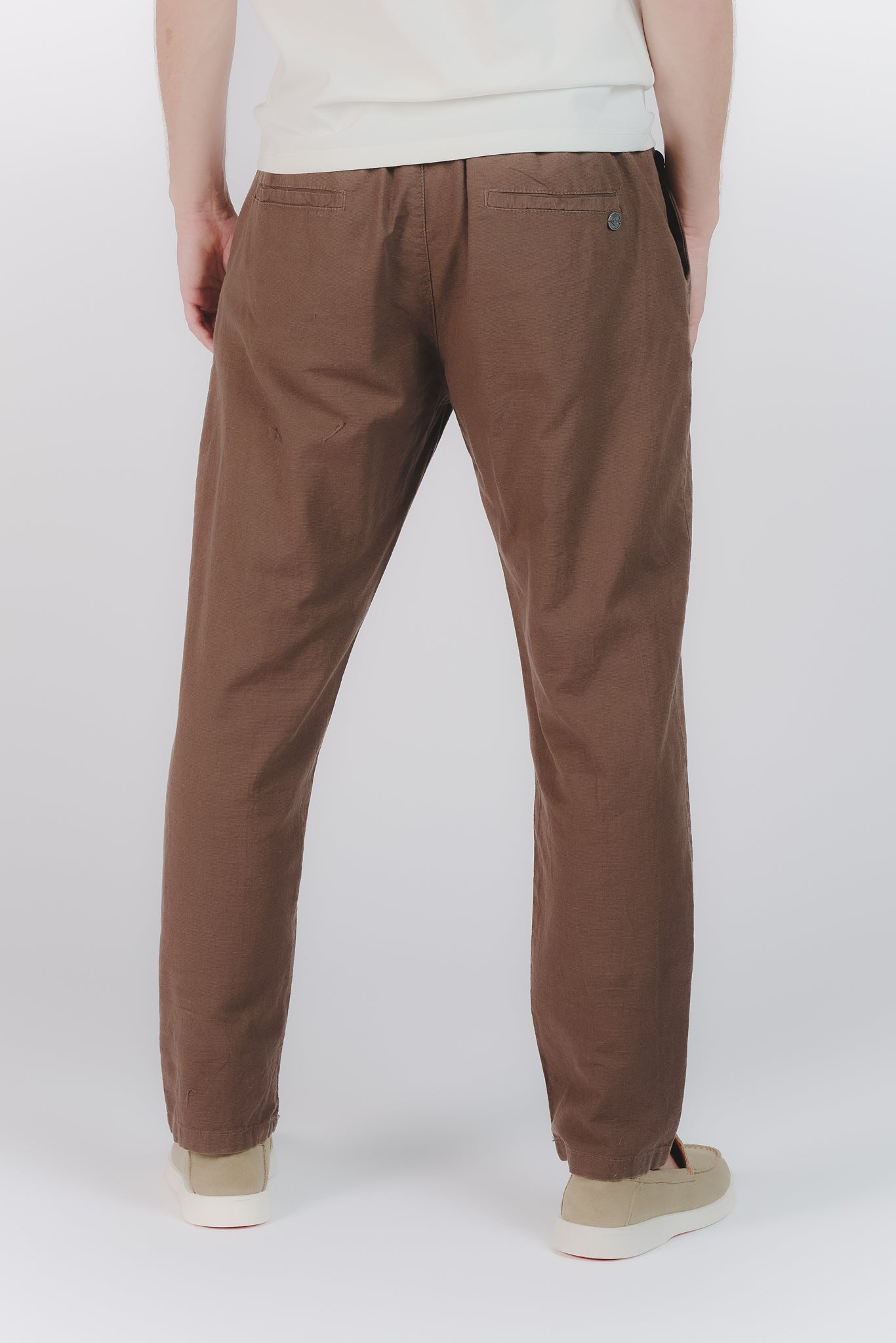 Pantaloni Lino con Bottone Cioccolato man Barone firenze - 3