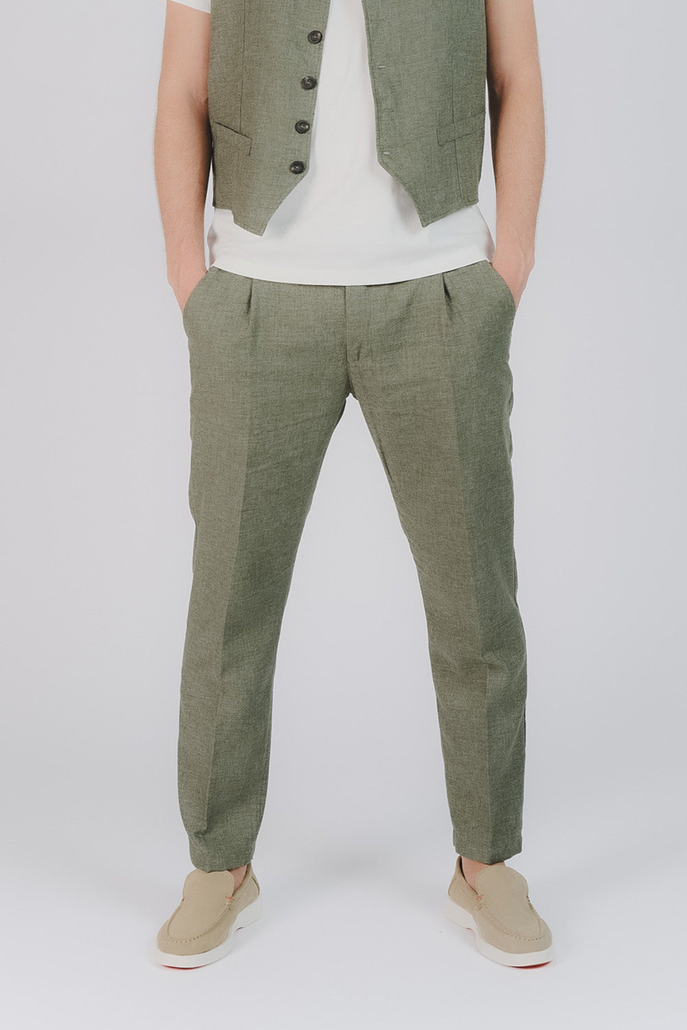 Pantaloni Eleganti Melange Verde man Barone firenze - 1