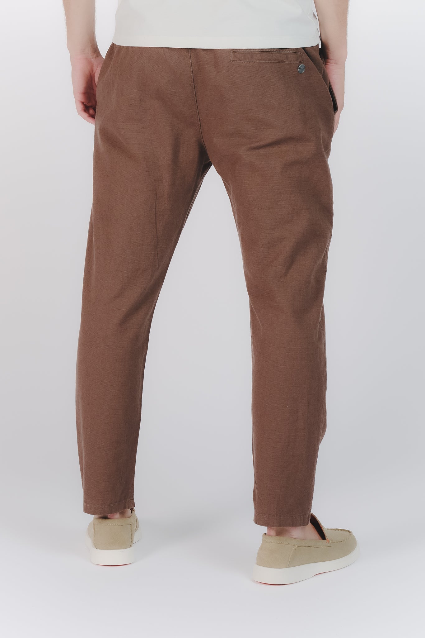 Pantaloni Lino con Elastico Cioccolato man Barone firenze - 3