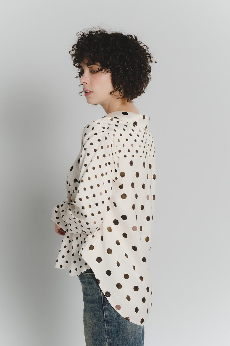 Camicia a Pois Avorio Testa di Moro Donna woman Barone firenze - 3