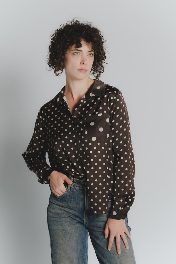 Camicia a Pois Testa di Moro Beige Donna woman Barone firenze