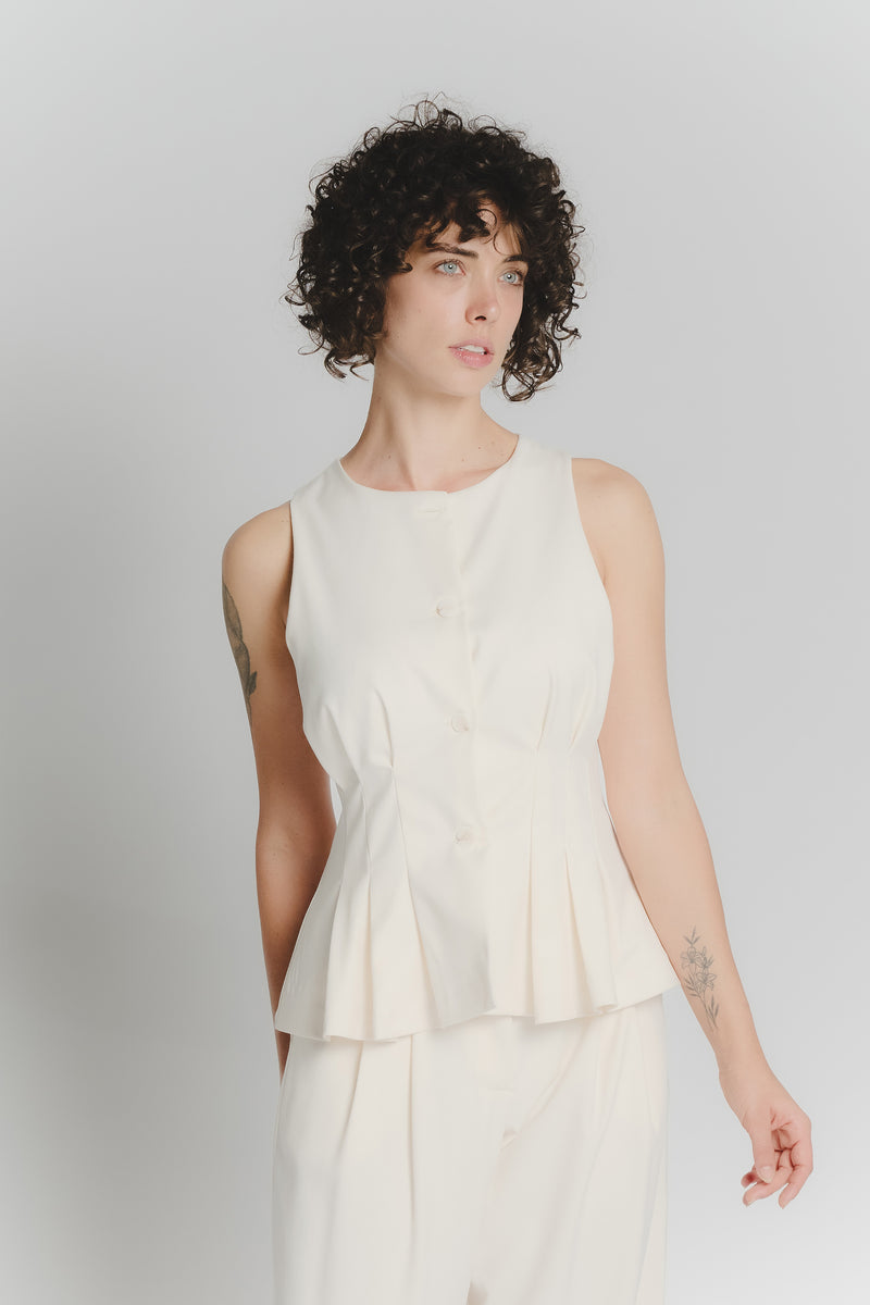 Gilet con Pieghe Panna Donna woman Barone firenze - 3
