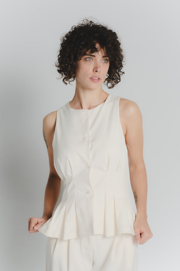 Gilet con Pieghe Panna Donna woman Barone firenze
