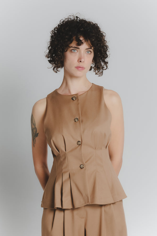 Gilet con Pieghe Cammello Donna woman Barone firenze