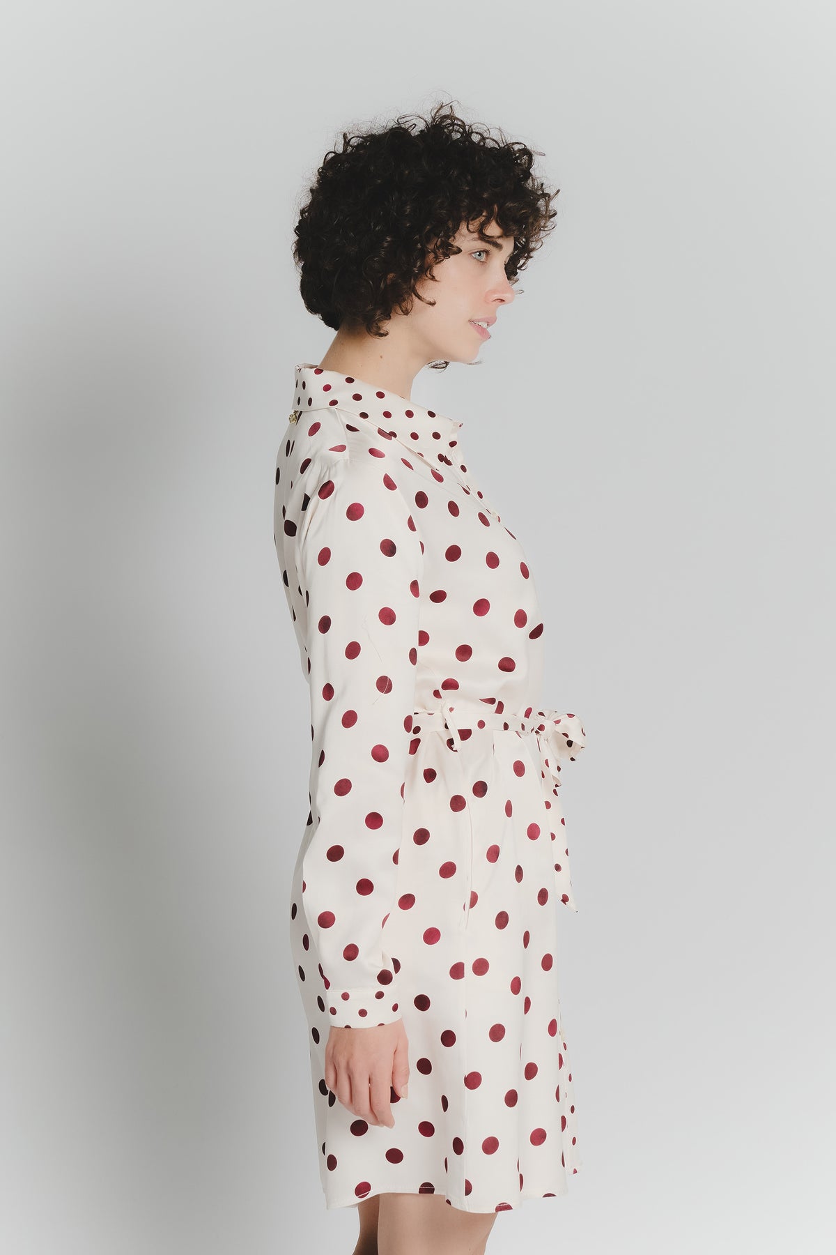 Abito Chemisier Corto a Pois Avorio Rosso Fiorentino Donna woman Barone firenze - 3