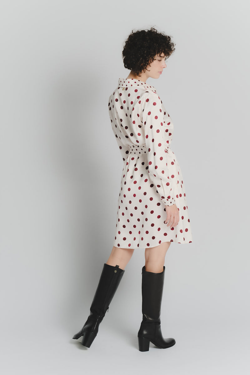 Abito Chemisier Corto a Pois Avorio Rosso Fiorentino Donna woman Barone firenze - 4