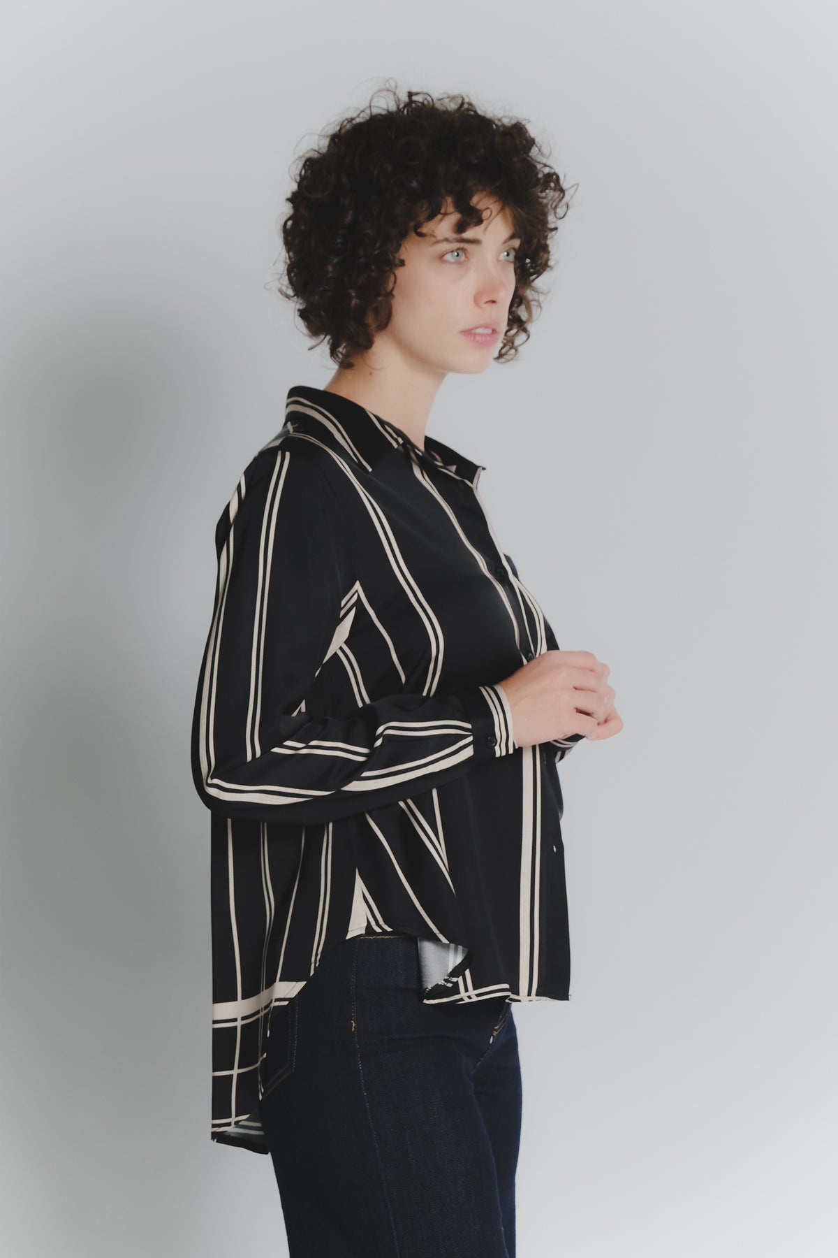 Camicia Check Nero Beige Donna woman Barone firenze - 2