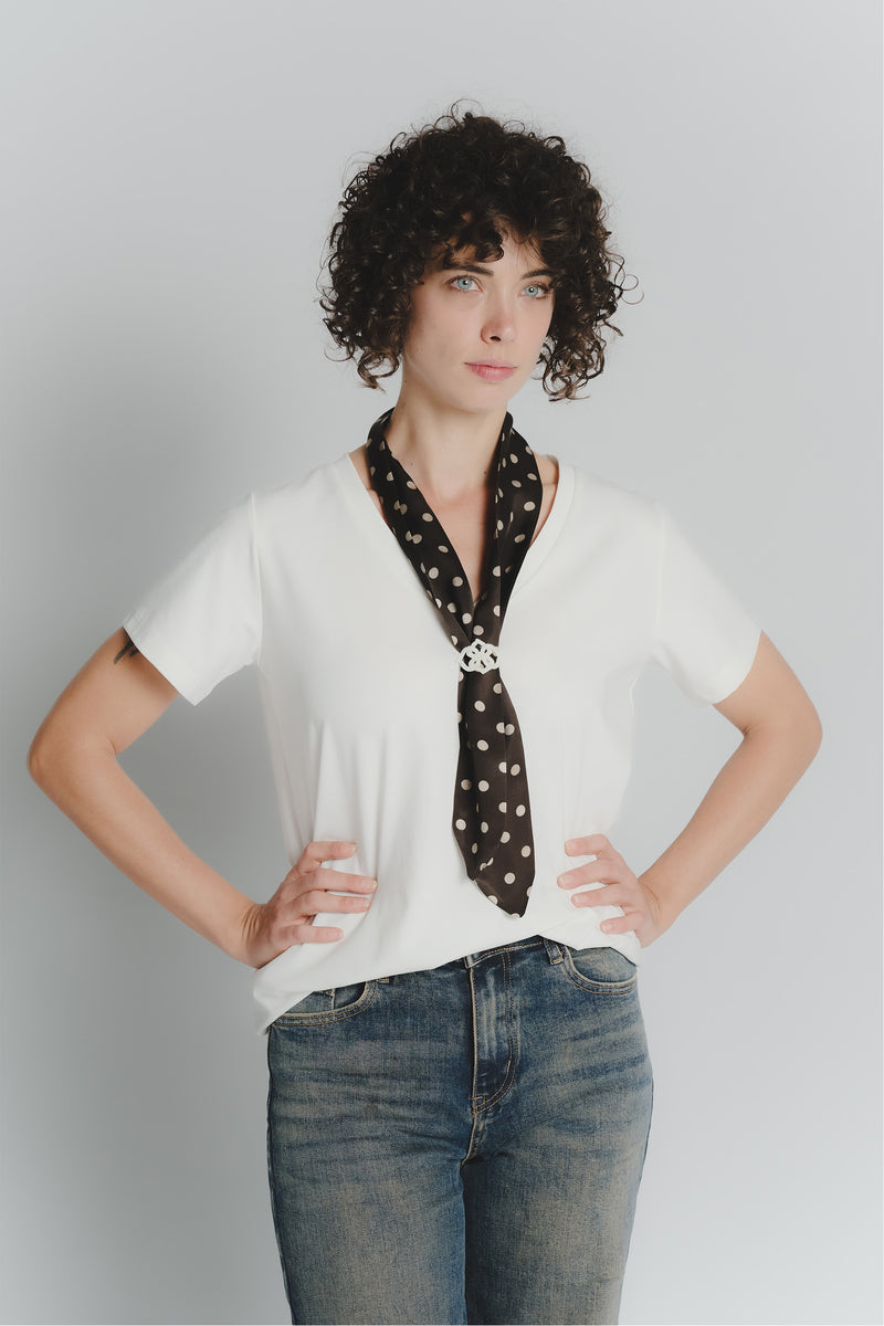 T-shirt Bianca con Foulard a Pois Testa di Moro woman Barone firenze - 1