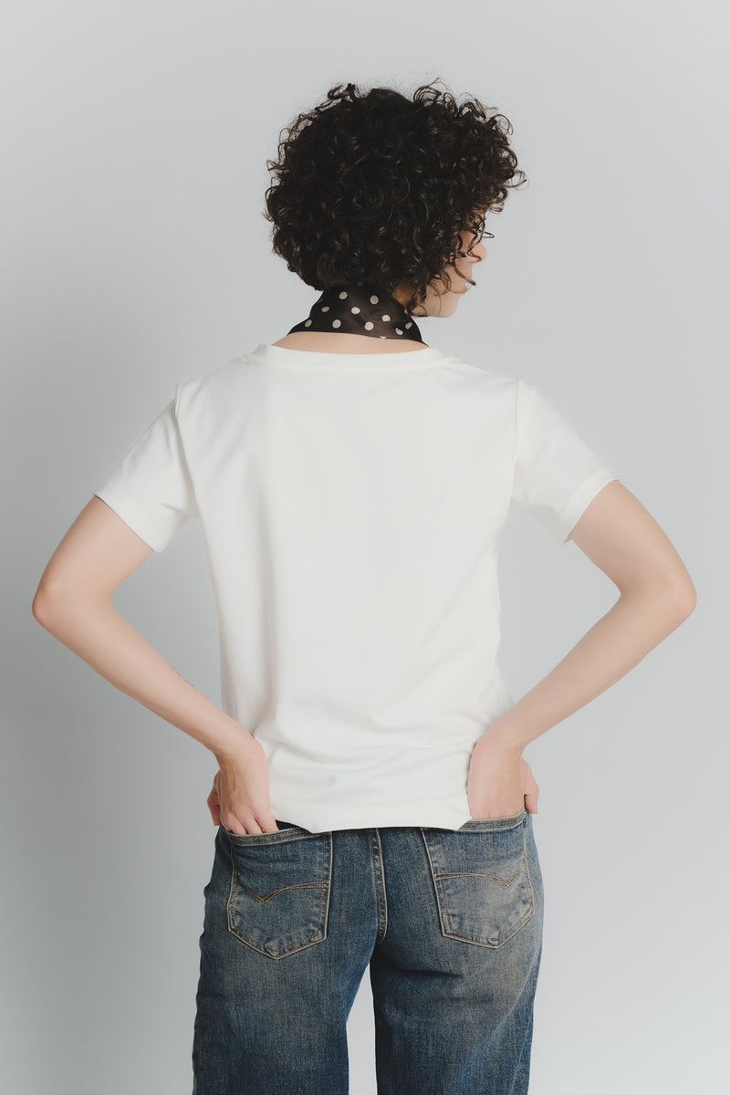 T-shirt Bianca con Foulard a Pois Testa di Moro woman Barone firenze - 2