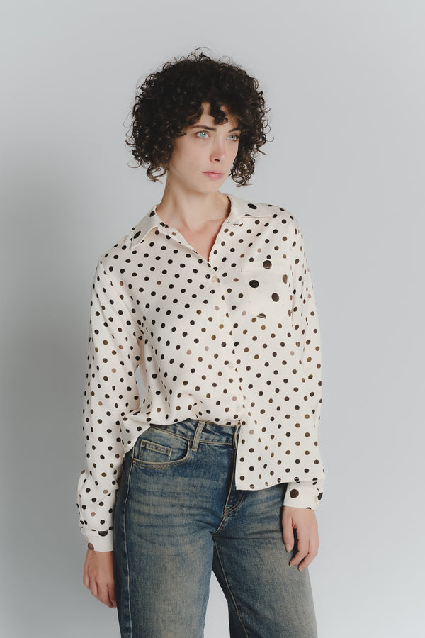 Camicia a Pois Avorio Testa di Moro Donna woman Barone firenze