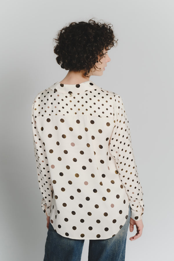 Camicia a Pois Avorio Testa di Moro Donna woman Barone firenze