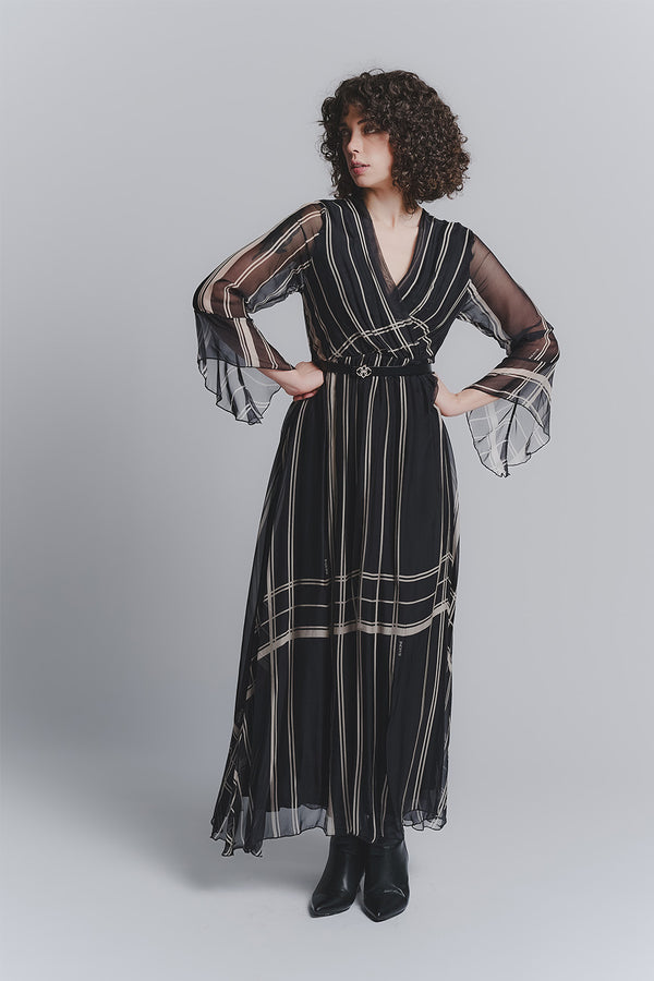 Black Long Silk Dress woman Barone firenze