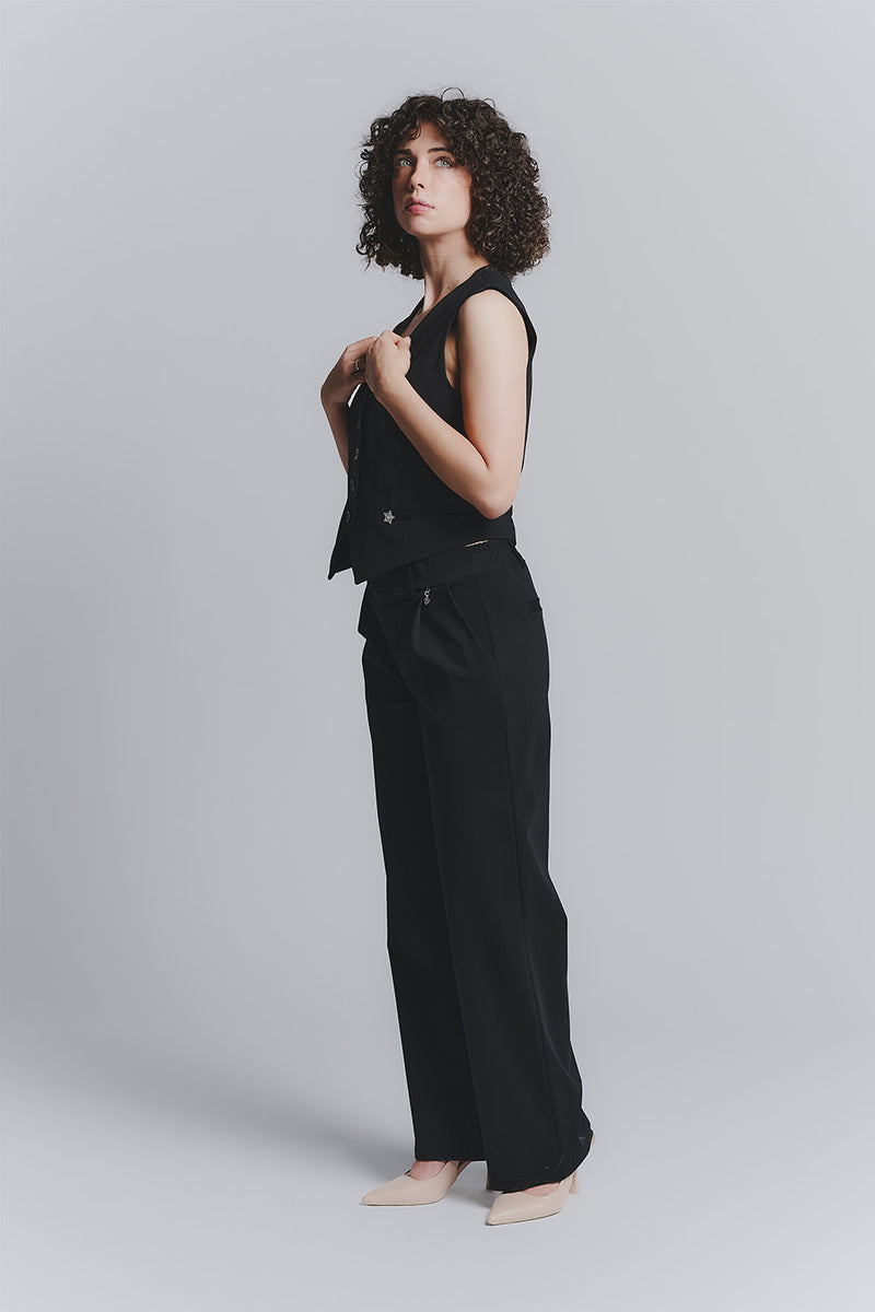 Pantalone Palazzo Shine Nero woman Barone firenze - 1