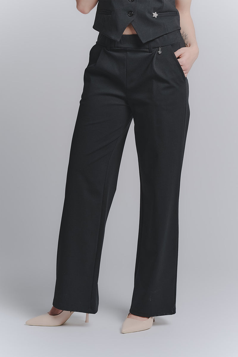 Pantalone Palazzo Shine Nero woman Barone firenze - 2