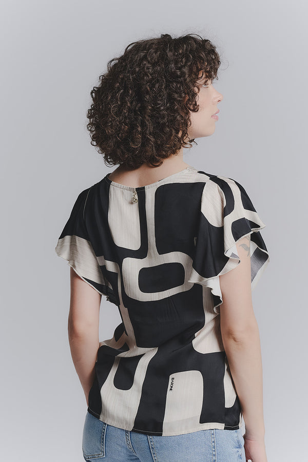 Black Ruffle Sleeve Blouse woman Barone firenze