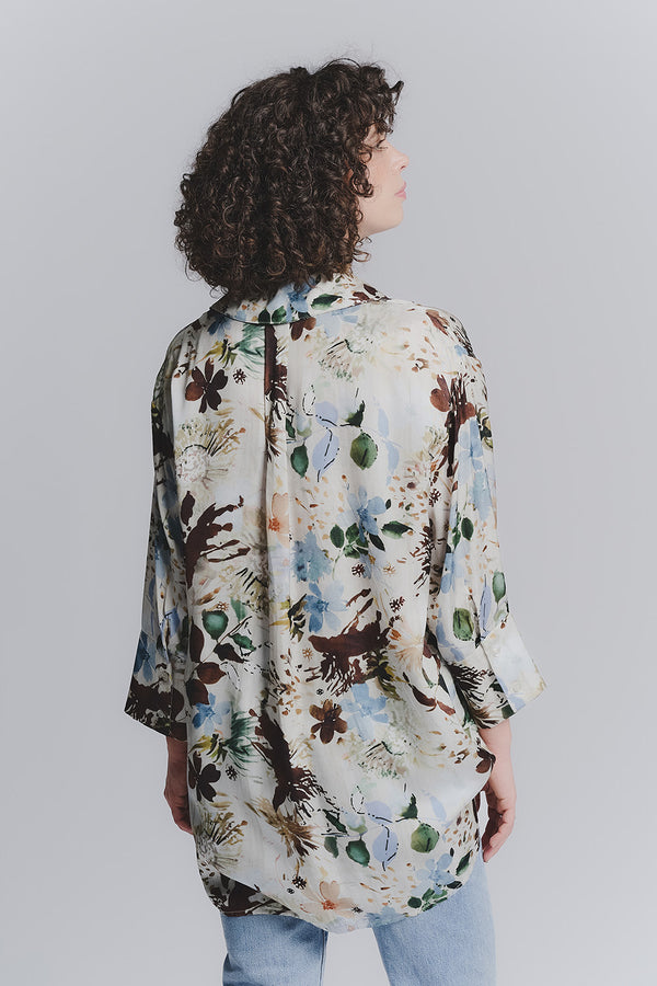 Blusa Bottoncini Fiori Celeste woman Barone firenze