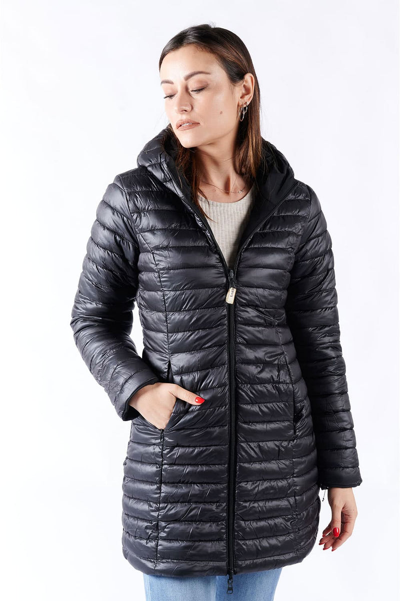 Women’s Long Thermal Down Jacket Black donna Barone firenze - 4