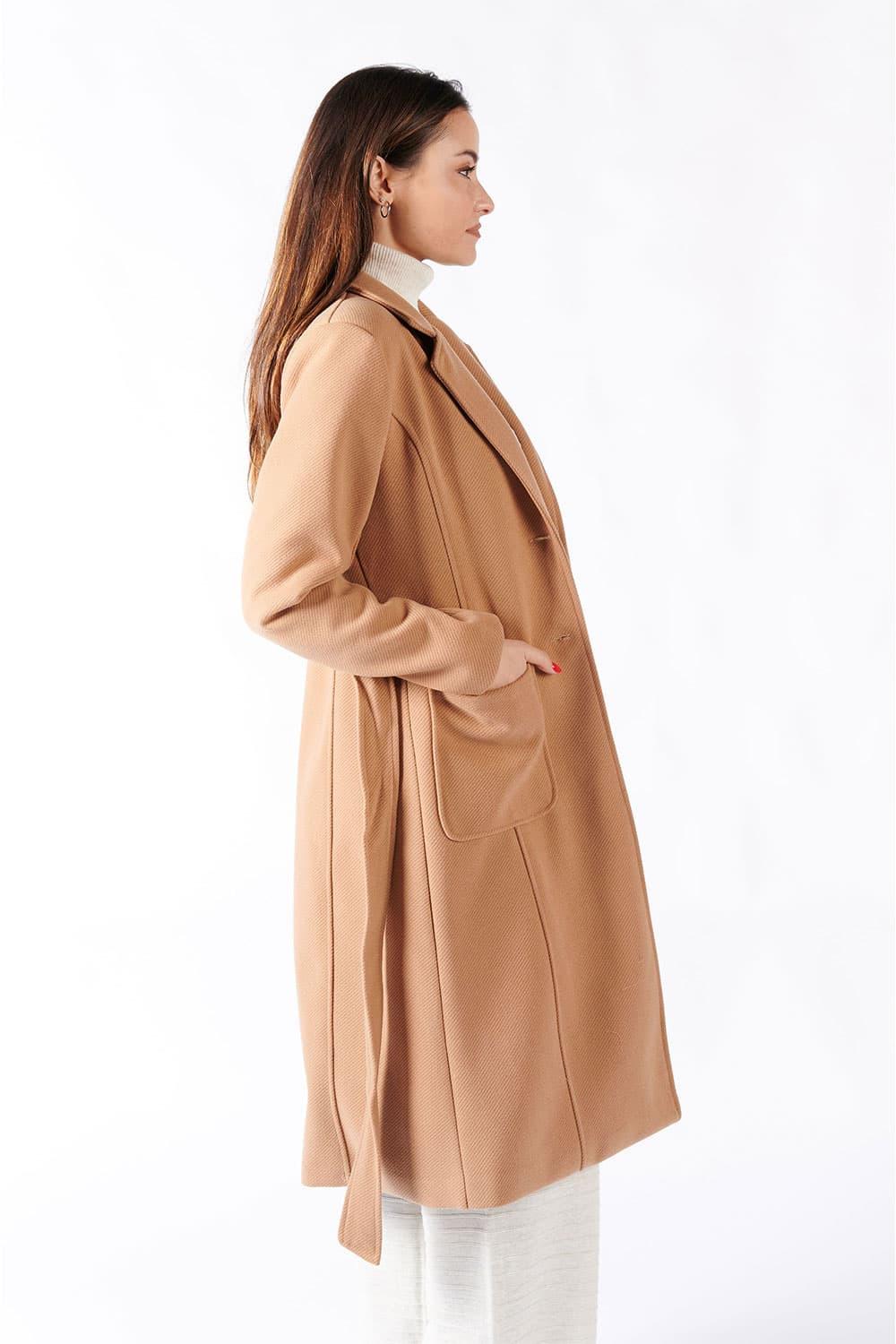 Camel Long Coat With Belt woman Barone firenze - 4