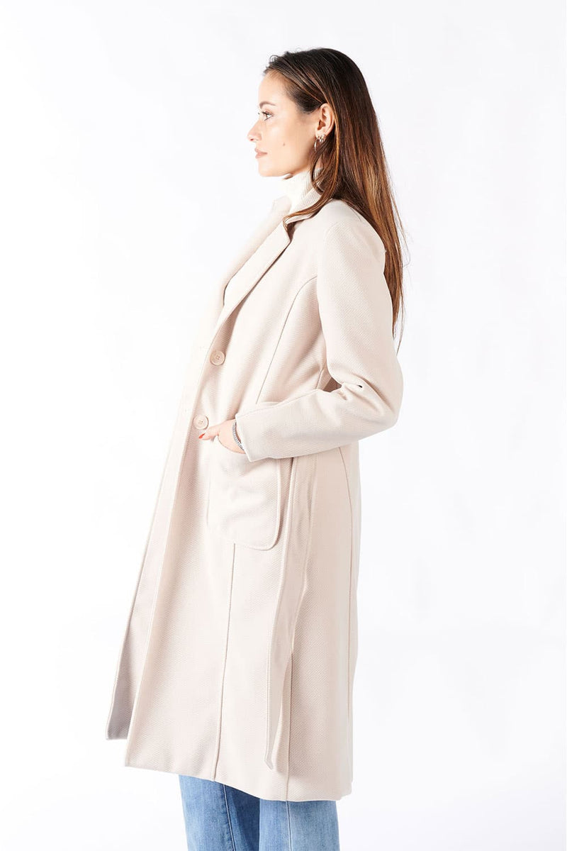 Cream Long Coat With Belt woman Barone firenze - 6