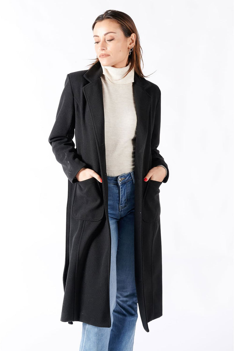 Long Black Coat With Belt donna Barone firenze - 3