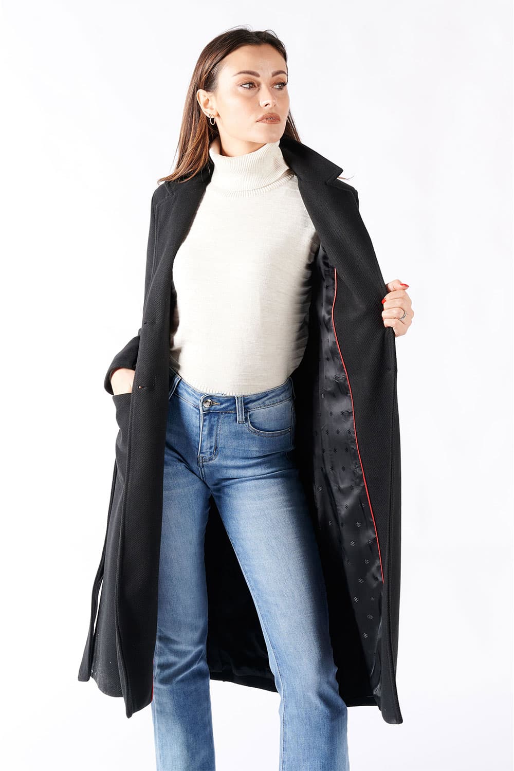 Long Black Coat With Belt donna Barone firenze - 2
