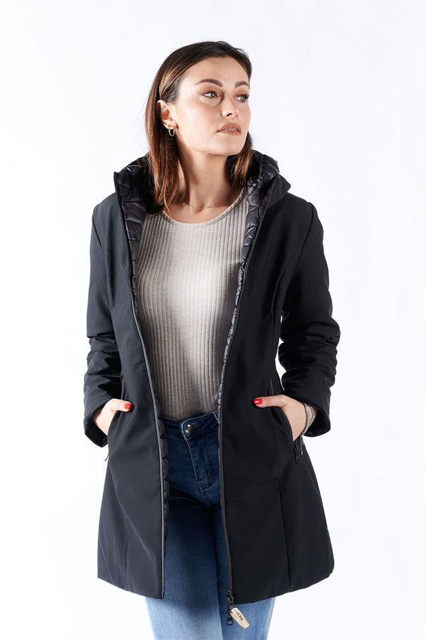 Women’s Long Thermal Down Jacket Black donna Barone firenze