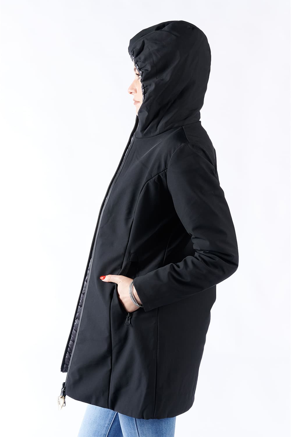 Women’s Long Thermal Down Jacket Black donna Barone firenze - 5