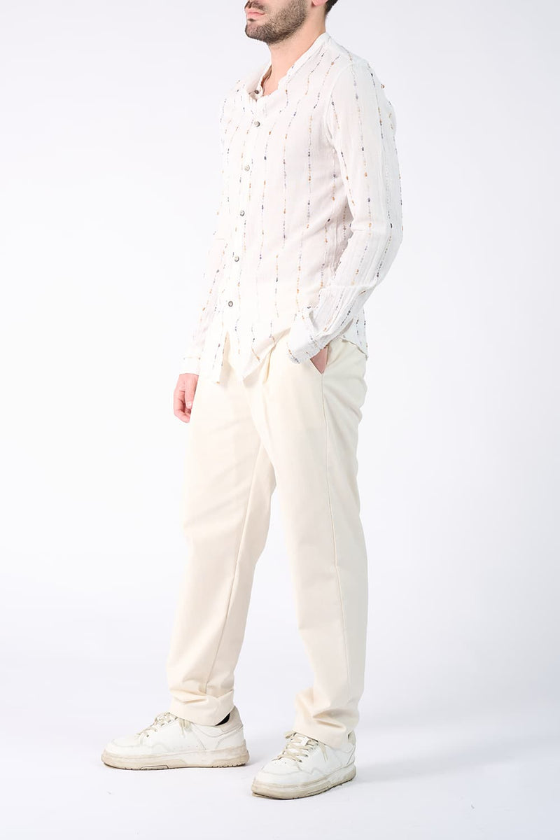 Korean Collar Shirt in Textured Cotton  Barone firenze - 3