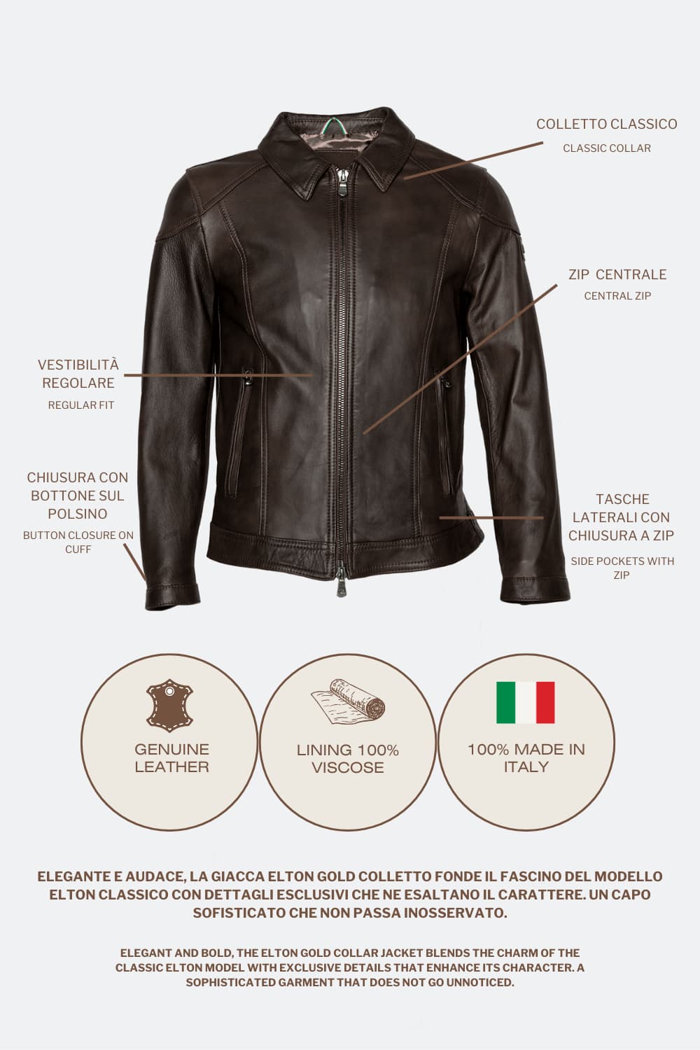 Elton Gold Collar Dark Brown man Barone firenze - 5
