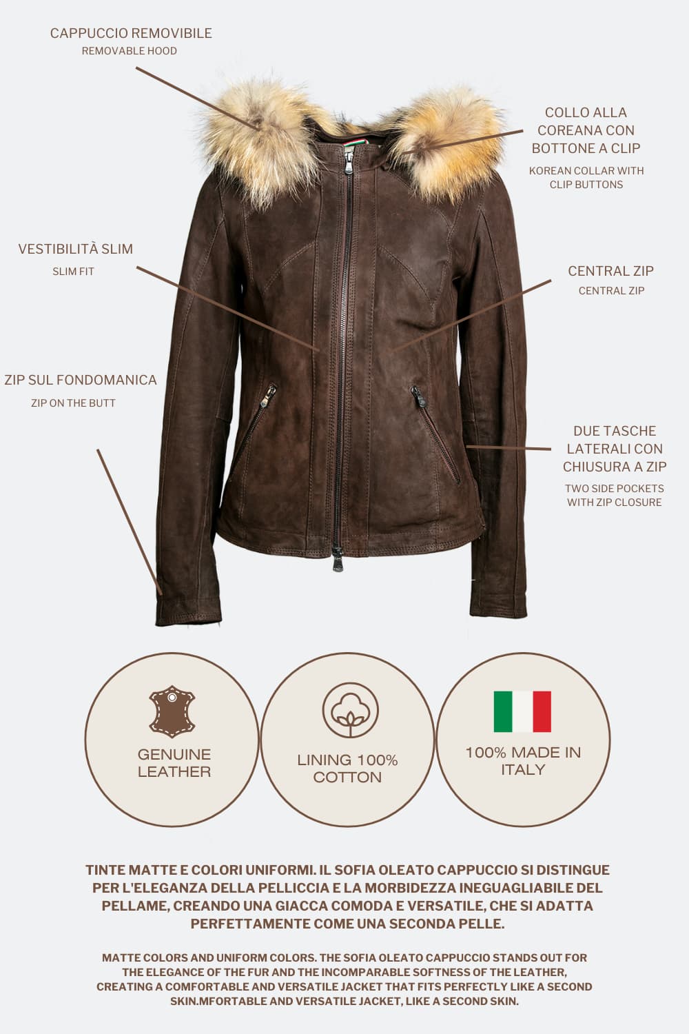 Sofia Oleato with Hood Fur Dark Brown donna Barone firenze - 7