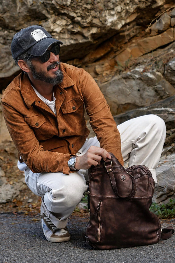 BRN - 050 Backpack in Dark Brown unisex Barone firenze